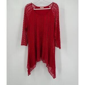Indigo Soul Womens Lace Tunic‎ Top Size 2XL Asymmetrical Hem Boho Festival